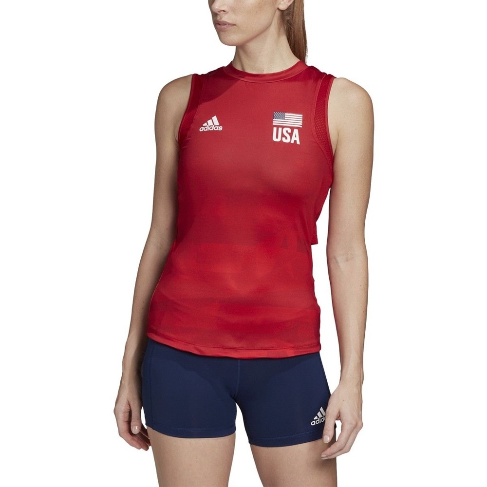 ADIDAS USA VOLLEYBALL JERSEY MESH WOMENS SIZE MT MEDIUM TALL RED PRIMEBLUE NEW - Picture 1 of 3